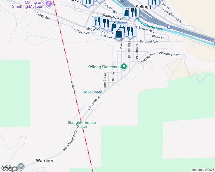 map of restaurants, bars, coffee shops, grocery stores, and more near 708 2nd Street in Kellogg