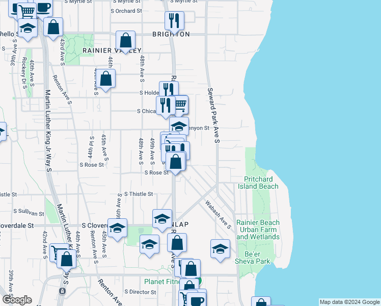 map of restaurants, bars, coffee shops, grocery stores, and more near 8109 Wolcott Avenue South in Seattle
