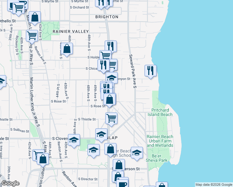 map of restaurants, bars, coffee shops, grocery stores, and more near 8109 Wolcott Avenue South in Seattle