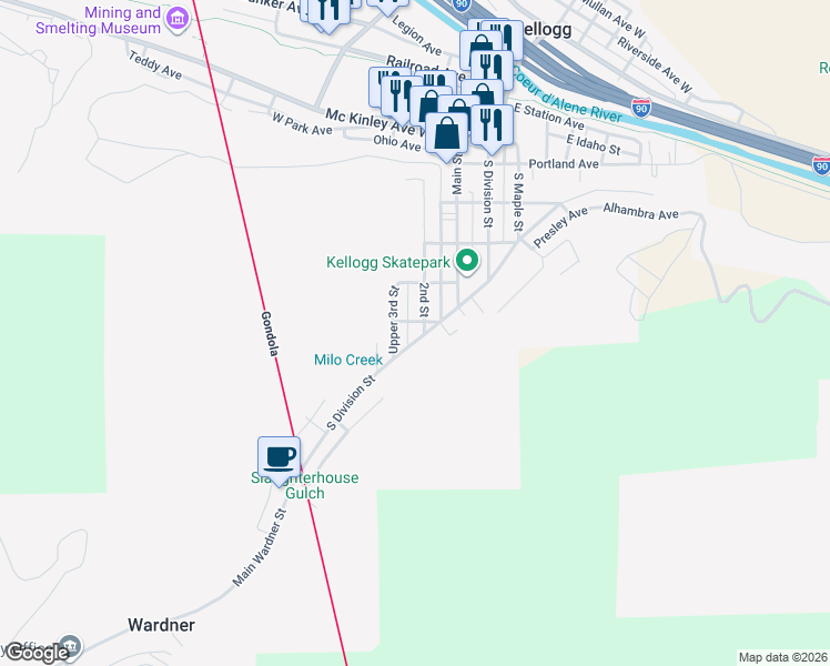 map of restaurants, bars, coffee shops, grocery stores, and more near 708 2nd Street in Kellogg