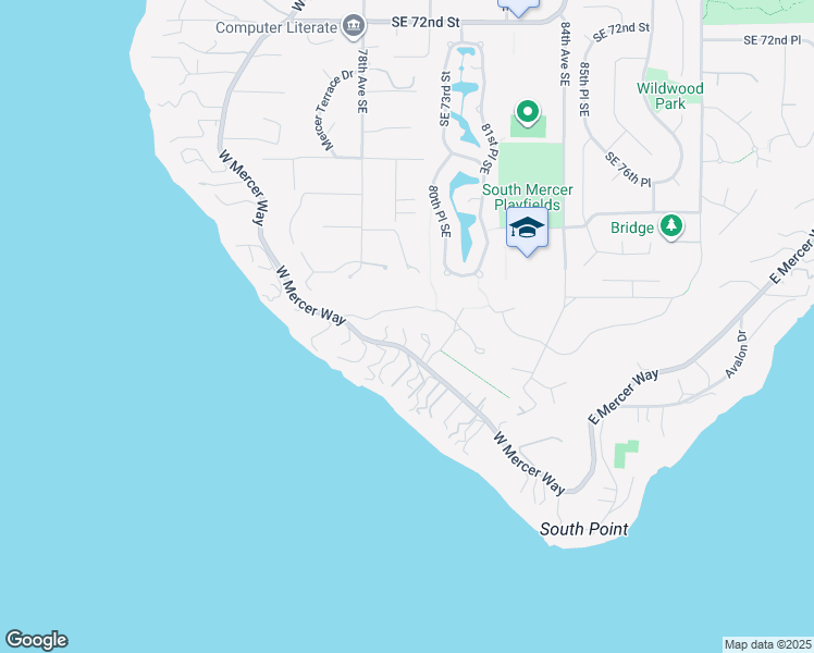 map of restaurants, bars, coffee shops, grocery stores, and more near 8112 West Mercer Way in Mercer Island