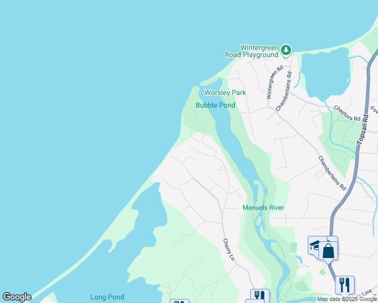 map of restaurants, bars, coffee shops, grocery stores, and more near 69 Flats Road in Conception Bay South