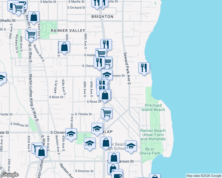 map of restaurants, bars, coffee shops, grocery stores, and more near 8105 Wolcott Avenue South in Seattle