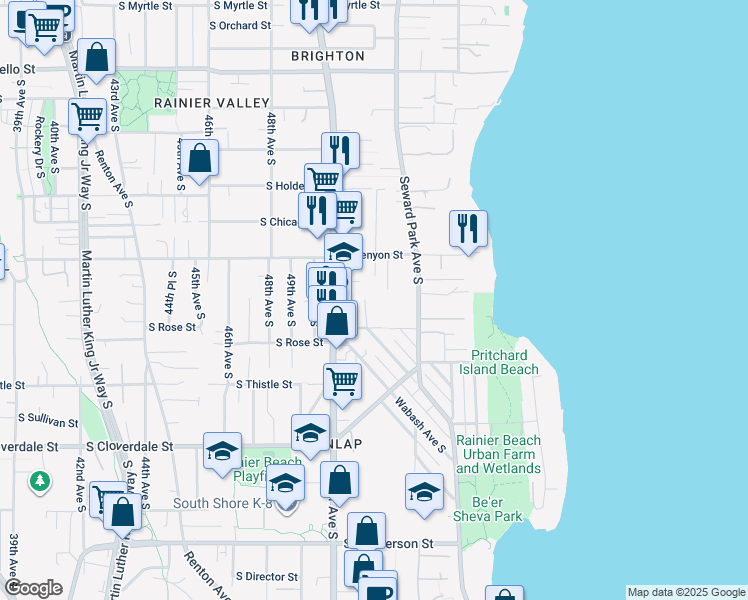 map of restaurants, bars, coffee shops, grocery stores, and more near 8104 Wolcott Avenue South in Seattle