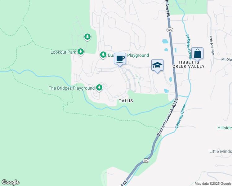 map of restaurants, bars, coffee shops, grocery stores, and more near 2128 Northwest Shy Bear Way in Issaquah