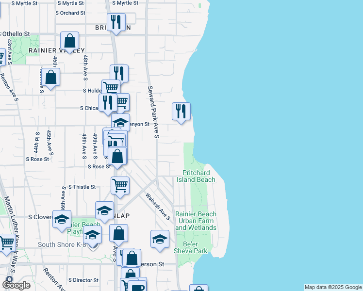 map of restaurants, bars, coffee shops, grocery stores, and more near 7922 Seward Park Avenue South in Seattle