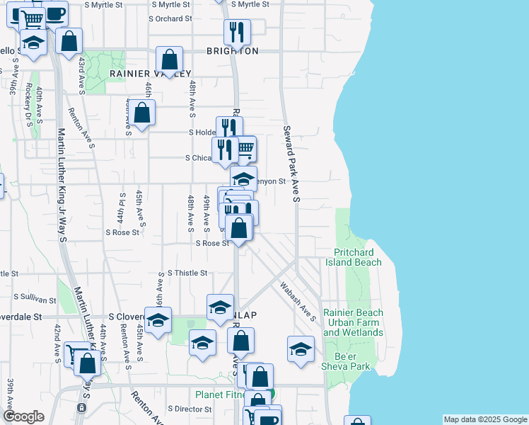map of restaurants, bars, coffee shops, grocery stores, and more near 8100 Wolcott Avenue South in Seattle