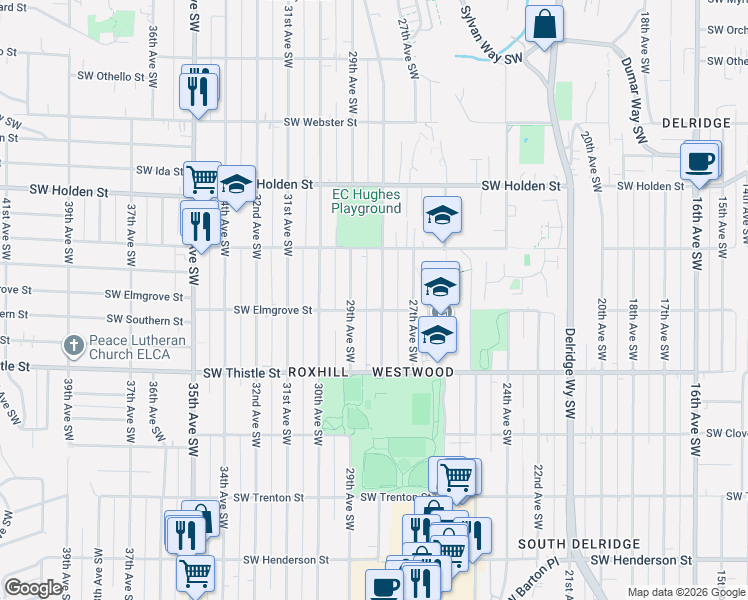 map of restaurants, bars, coffee shops, grocery stores, and more near 7946 28th Avenue Southwest in Seattle