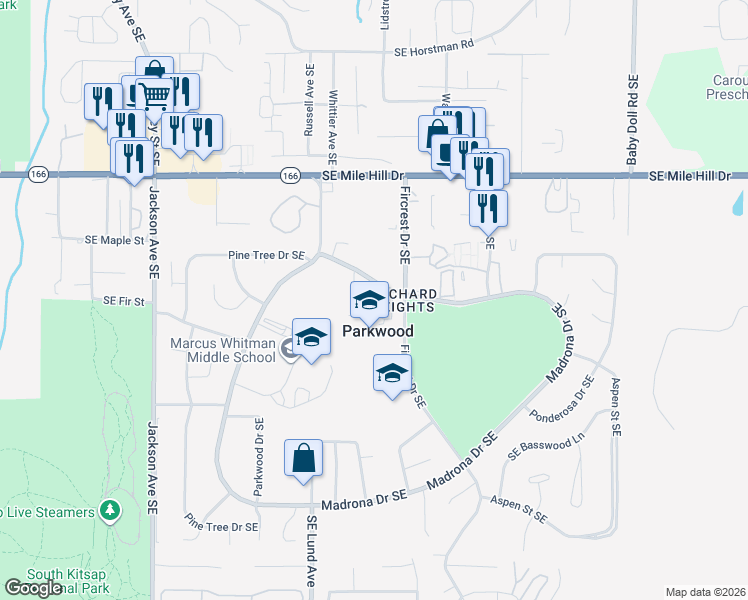 map of restaurants, bars, coffee shops, grocery stores, and more near 1931 Kelowna Place Southest in Port Orchard