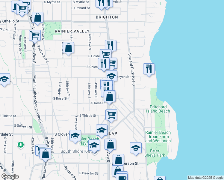 map of restaurants, bars, coffee shops, grocery stores, and more near 7930 Rainier Avenue South in Seattle