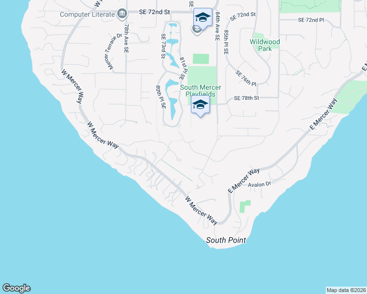 map of restaurants, bars, coffee shops, grocery stores, and more near 8289 Southeast 82nd Street in Mercer Island