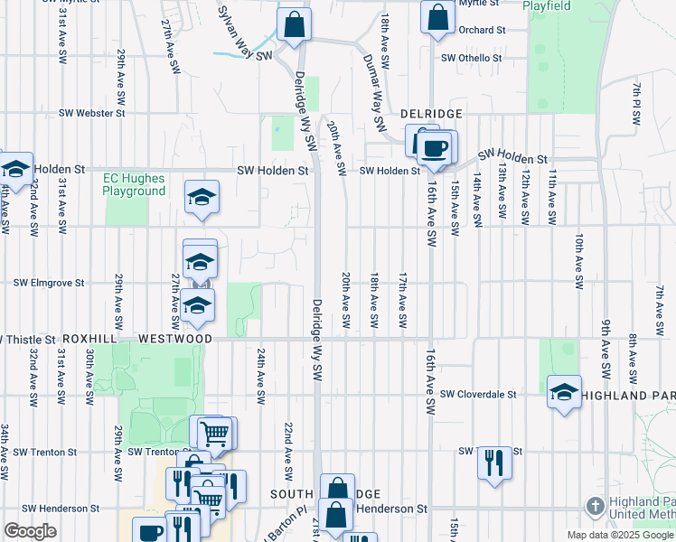 map of restaurants, bars, coffee shops, grocery stores, and more near 7949 20th Ave SW in Seattle