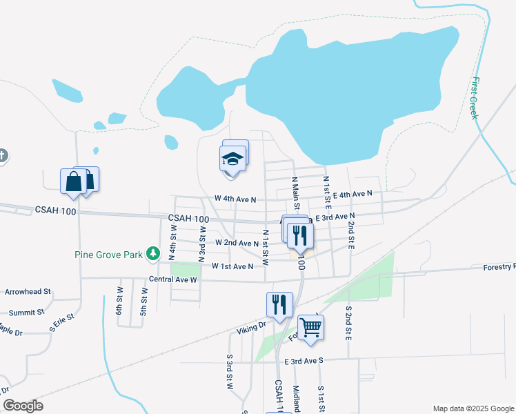 map of restaurants, bars, coffee shops, grocery stores, and more near 105 W 4th Avenue North in Aurora