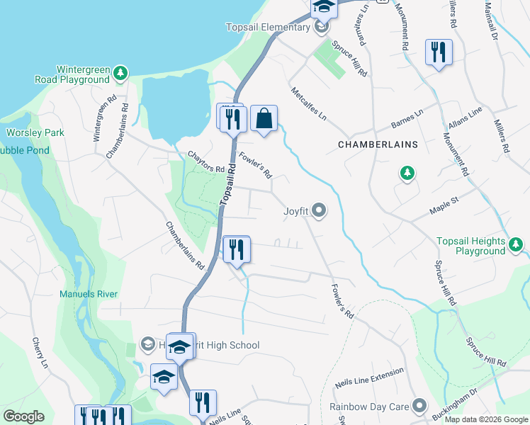 map of restaurants, bars, coffee shops, grocery stores, and more near 8 Dogwood Place in Conception Bay South