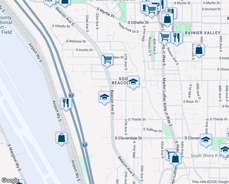 map of restaurants, bars, coffee shops, grocery stores, and more near 8016 Beacon Avenue South in Seattle