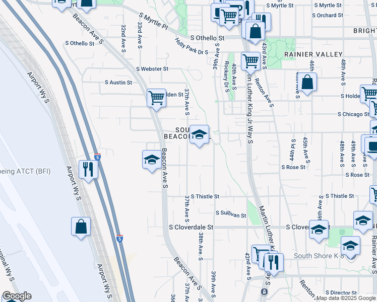 map of restaurants, bars, coffee shops, grocery stores, and more near 8000 37th Avenue South in Seattle