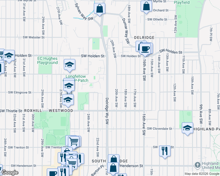 map of restaurants, bars, coffee shops, grocery stores, and more near 7949 20th Avenue Southwest in Seattle