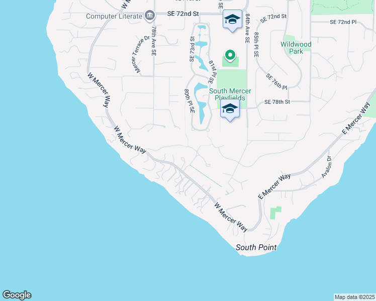map of restaurants, bars, coffee shops, grocery stores, and more near 8132 West Mercer Way in Mercer Island