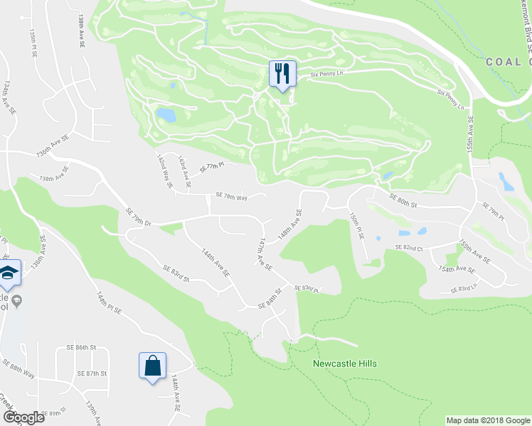 map of restaurants, bars, coffee shops, grocery stores, and more near 14706 Southeast 80th Court in Newcastle