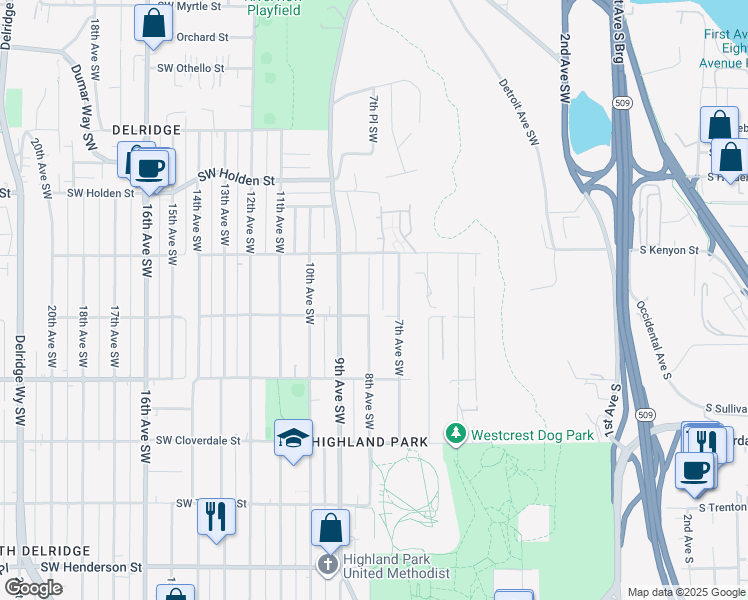 map of restaurants, bars, coffee shops, grocery stores, and more near 7944 8th Avenue Southwest in Seattle