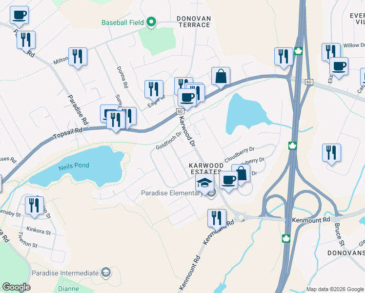 map of restaurants, bars, coffee shops, grocery stores, and more near 18 Nicholas Quinn Place in Paradise