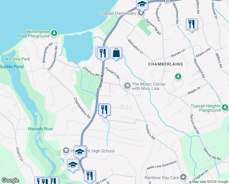 map of restaurants, bars, coffee shops, grocery stores, and more near 7 Dogwood Place in Conception Bay South