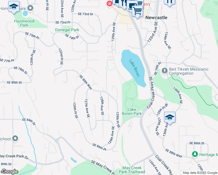 map of restaurants, bars, coffee shops, grocery stores, and more near 7907 129th Place Southeast in Newcastle