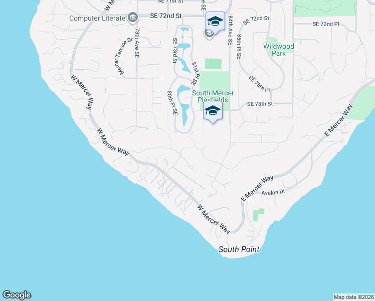 map of restaurants, bars, coffee shops, grocery stores, and more near 8144 West Mercer Way in Mercer Island