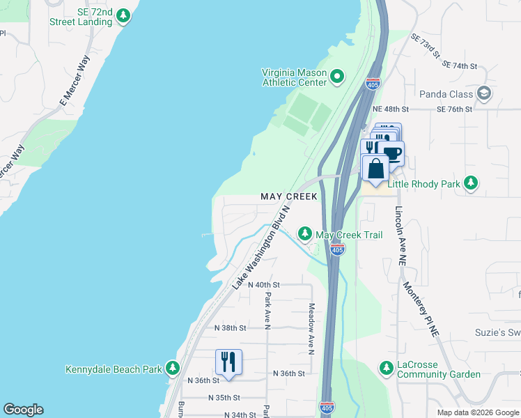 map of restaurants, bars, coffee shops, grocery stores, and more near 1211 North 42nd Place in Renton