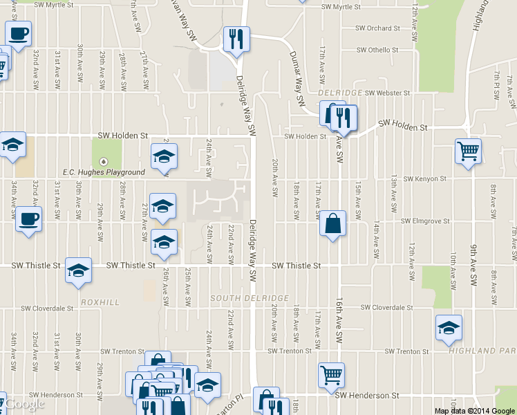 map of restaurants, bars, coffee shops, grocery stores, and more near 7949 20th Ave SW in Seattle