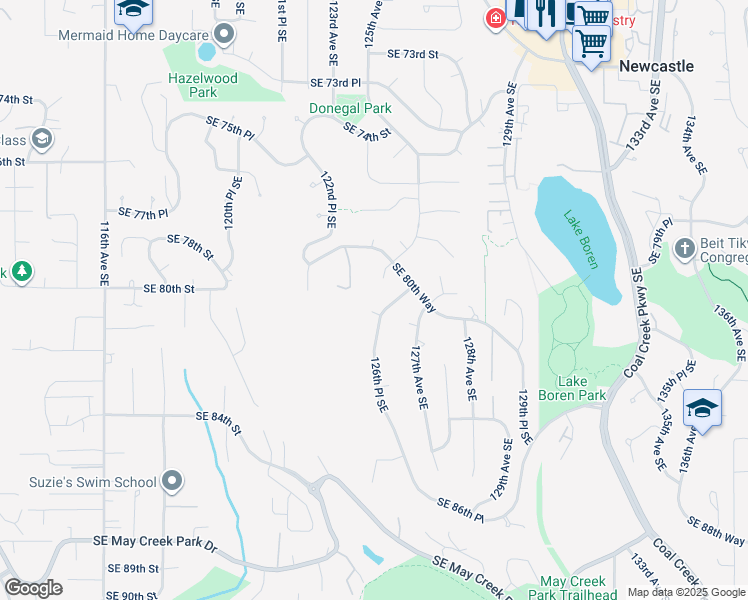 map of restaurants, bars, coffee shops, grocery stores, and more near 8026 126th Place Southeast in Newcastle