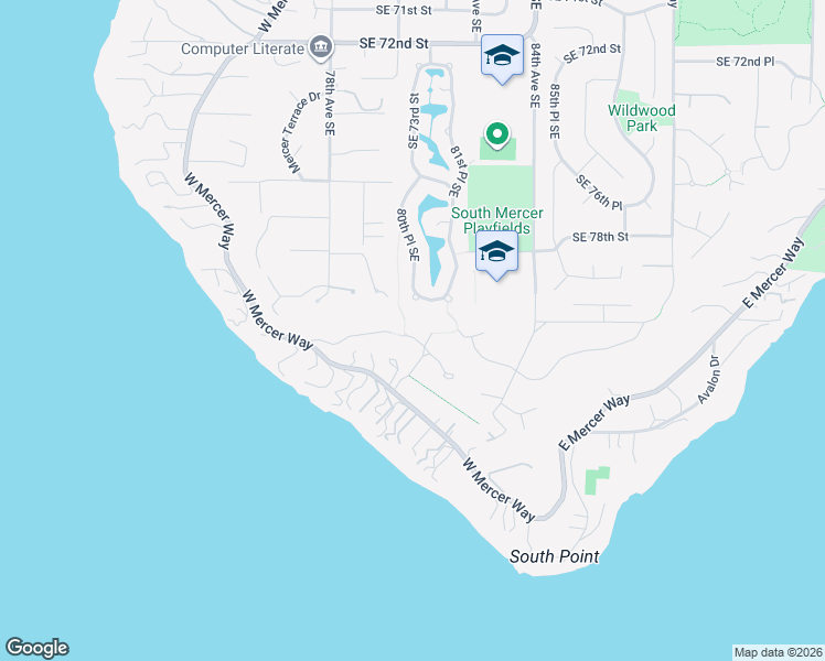 map of restaurants, bars, coffee shops, grocery stores, and more near 8132 West Mercer Way in Mercer Island