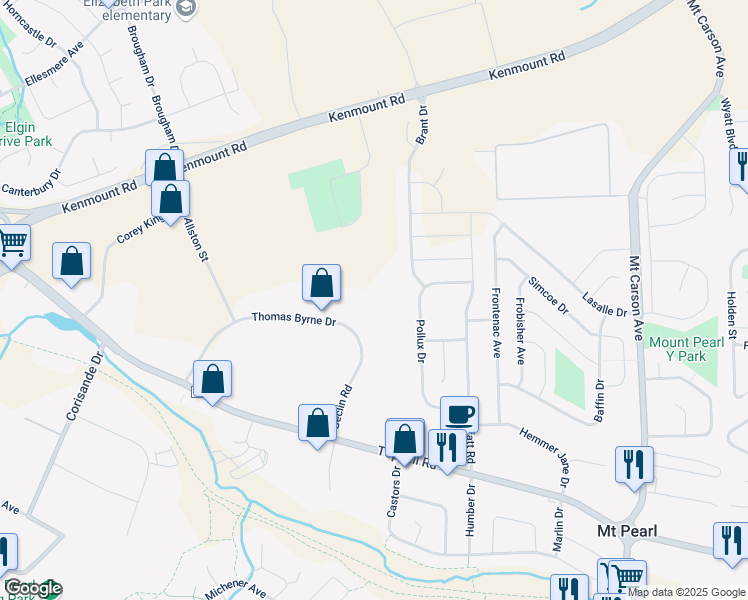 map of restaurants, bars, coffee shops, grocery stores, and more near 26 Beclin Road in Mount Pearl