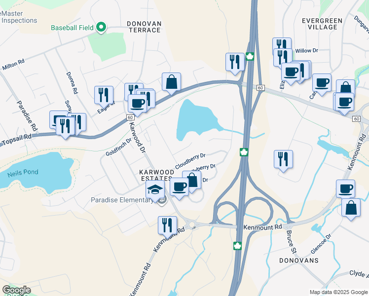 map of restaurants, bars, coffee shops, grocery stores, and more near 15 Sanderling Place in Paradise