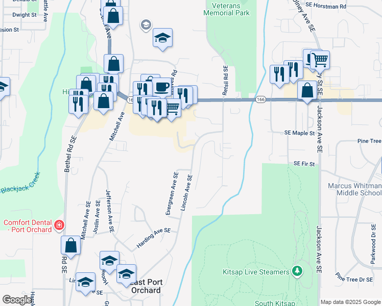 map of restaurants, bars, coffee shops, grocery stores, and more near 2008 Lincoln Avenue Southeast in Port Orchard