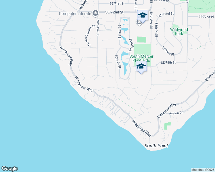 map of restaurants, bars, coffee shops, grocery stores, and more near 8112 West Mercer Way in Mercer Island