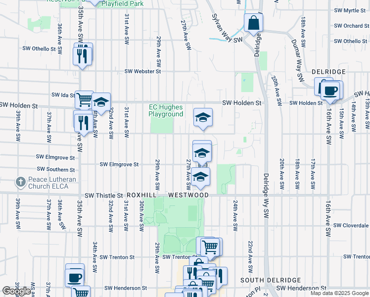 map of restaurants, bars, coffee shops, grocery stores, and more near 7927 27th Avenue Southwest in Seattle