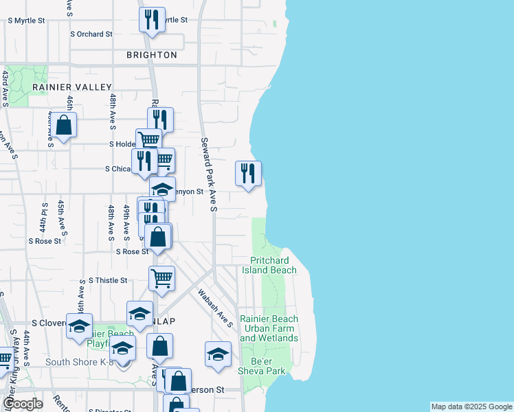 map of restaurants, bars, coffee shops, grocery stores, and more near 7922 Seward Park Avenue South in Seattle