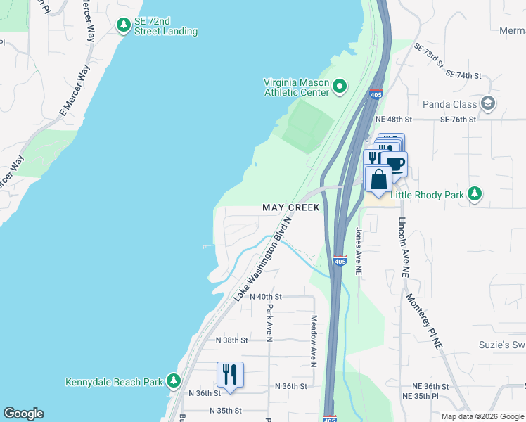 map of restaurants, bars, coffee shops, grocery stores, and more near 1225 North 41st Place in Renton