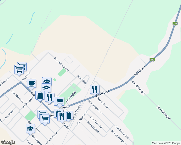 map of restaurants, bars, coffee shops, grocery stores, and more near 316 Rue Marie-Anne-Fournier in Saint-Pascal