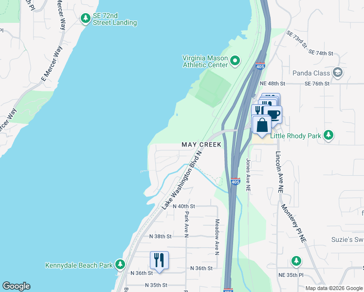 map of restaurants, bars, coffee shops, grocery stores, and more near 1225 North 41st Place in Renton
