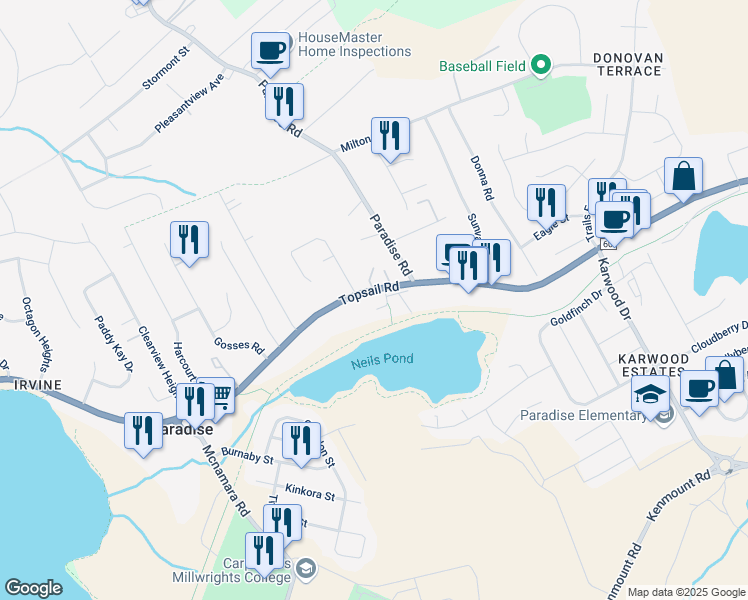 map of restaurants, bars, coffee shops, grocery stores, and more near 1543 Topsail Road in Paradise