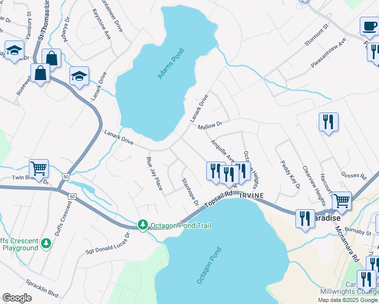 map of restaurants, bars, coffee shops, grocery stores, and more near 43 Glenderek Drive in Paradise