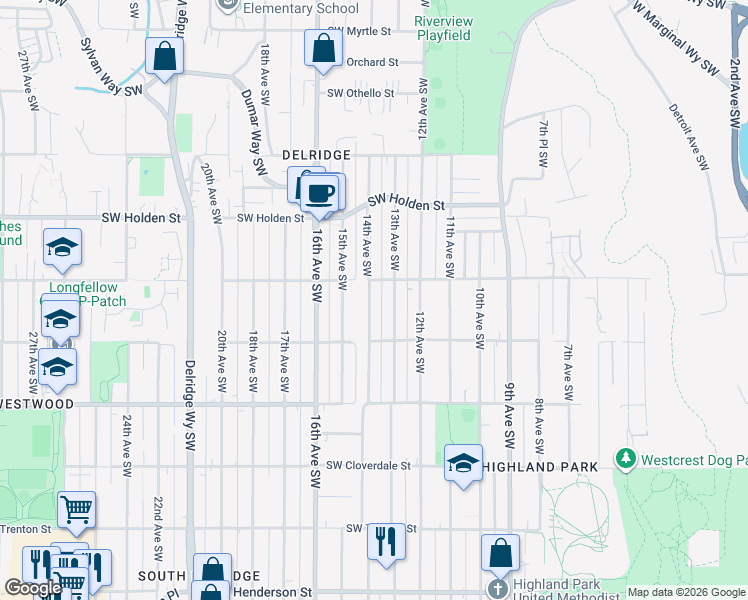 map of restaurants, bars, coffee shops, grocery stores, and more near 7777 13th Avenue Southwest in Seattle