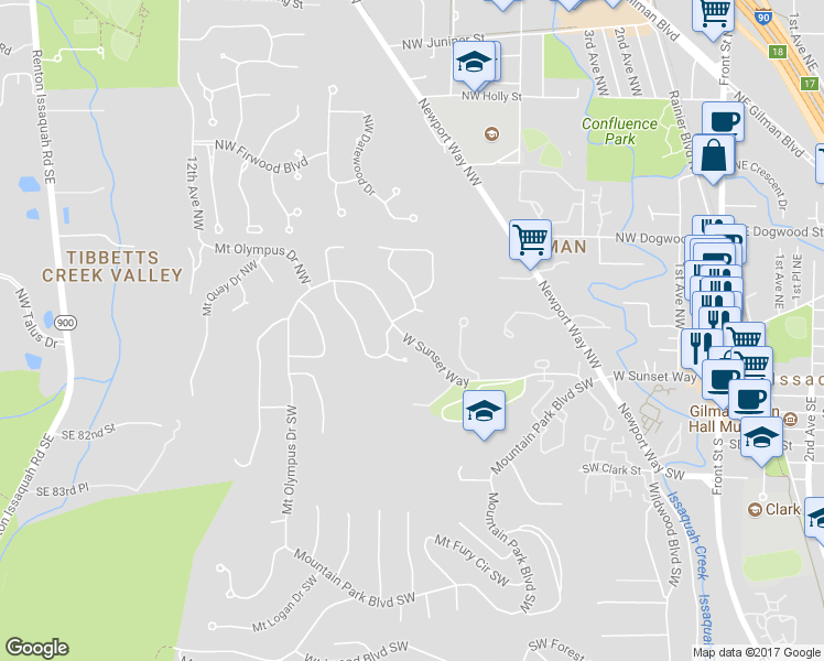 map of restaurants, bars, coffee shops, grocery stores, and more near 760 West Sunset Way in Issaquah