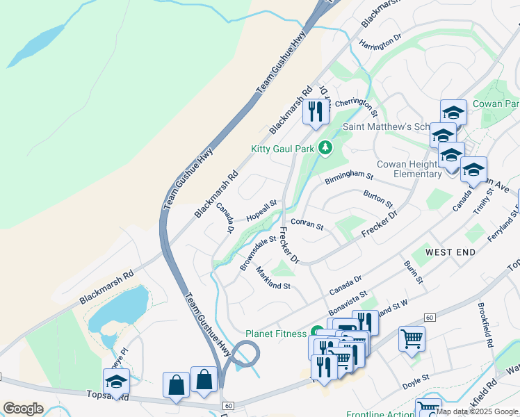 map of restaurants, bars, coffee shops, grocery stores, and more near 15 Hopeall Street in St. John's