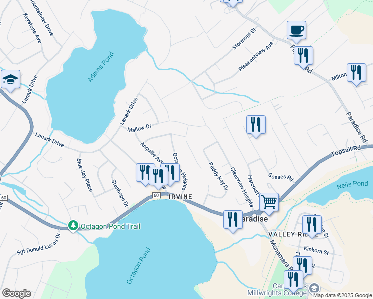 map of restaurants, bars, coffee shops, grocery stores, and more near 16 Hartland Avenue in Paradise