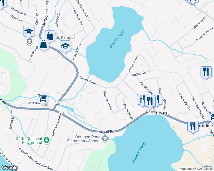 map of restaurants, bars, coffee shops, grocery stores, and more near 358 Lanark Drive in Paradise