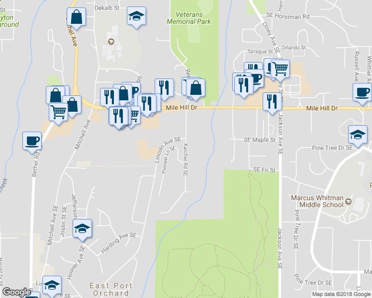 map of restaurants, bars, coffee shops, grocery stores, and more near 1827 Karcher Road Southeast in Port Orchard