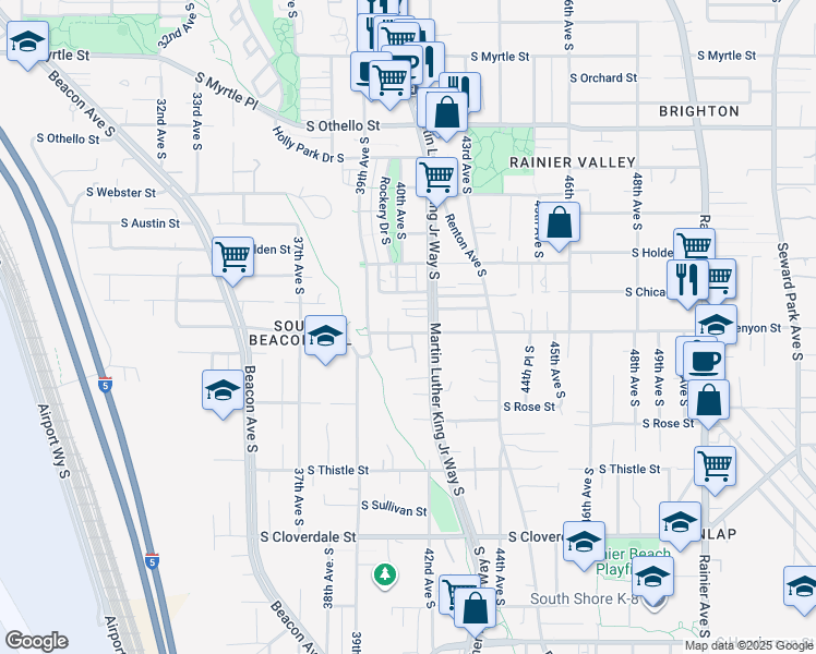 map of restaurants, bars, coffee shops, grocery stores, and more near 3945 South Bozeman Street in Seattle